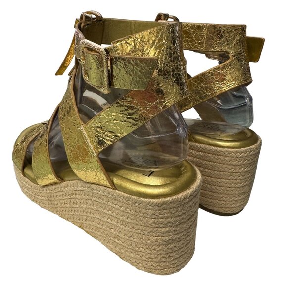 Franco Sarto Palms Espadrille Wedge Sandals Womens 8.5‎ M Gold Buckle Gladiator - Picture 12 of 16